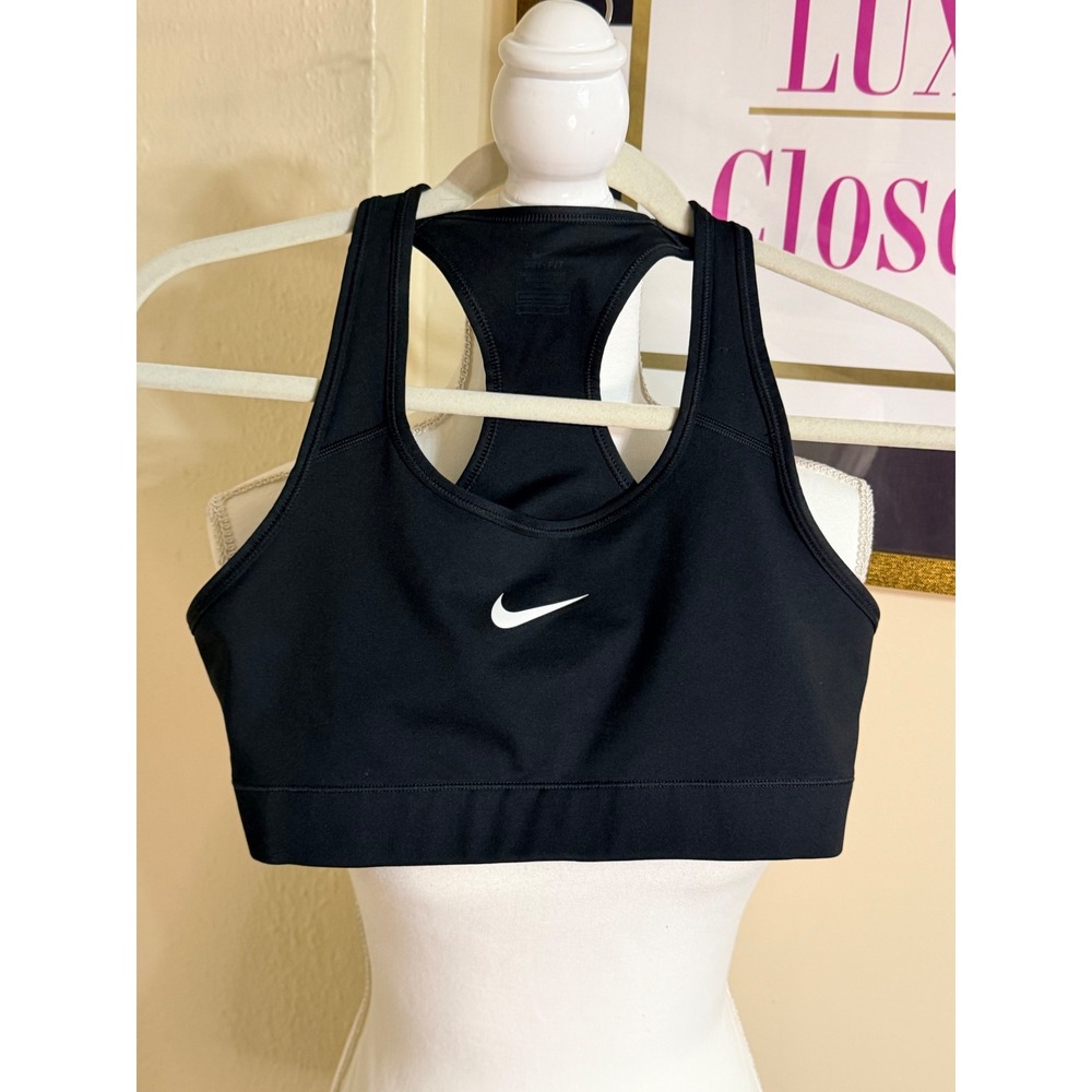 Nike Dri-FIT Pro Swoosh Sports Bra Black Medium Support Racerback 375833-010 L